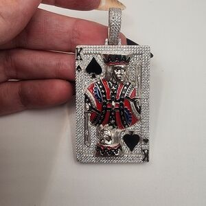King of Spades Pendant in Silver and Red